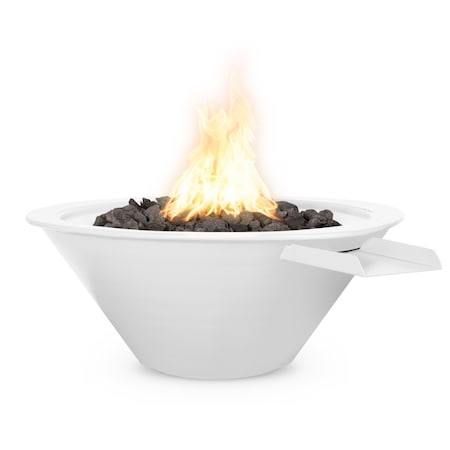 The Outdoor Plus 24 Round Cazo Fire, Water Bowl, Powder Coated Metal, White, Liquid Propane OPT-R24PCFWE12V-WHT-LP